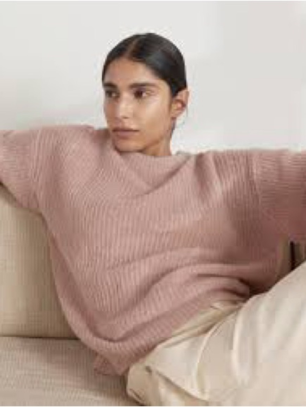Everlane The Alpaca Cocoon Crewneck Sweater Heather Ash Rose Pink L